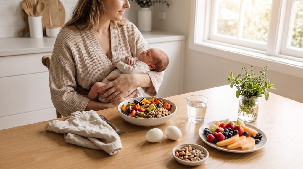 Nutritious postpartum meal for a new mother