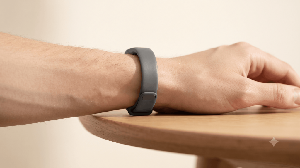 Close-up of a fitness band worn on a wrist