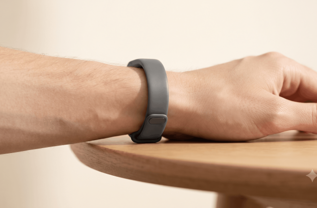 Close-up of a fitness band worn on a wrist