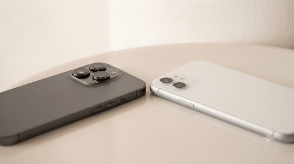 Two smartphones placed side by side for comparison