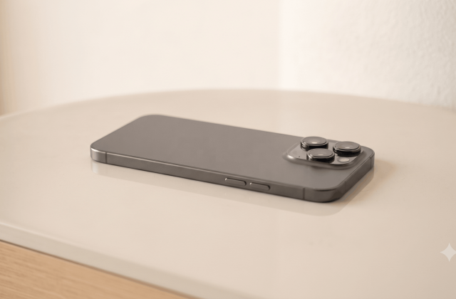 A simple, modern smartphone lying flat on a desk